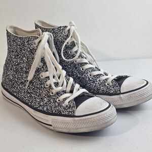 Converse Platform High Top Sneakers Chuck Taylor Glittery Silver Black Womens 9